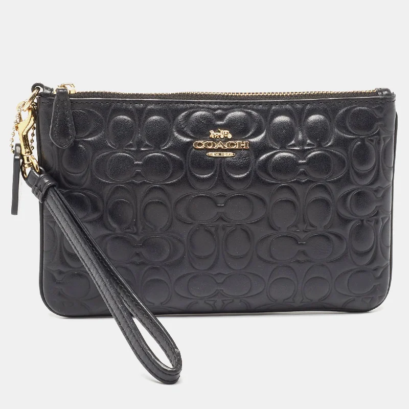 Coach Black Signature Embossed Leather Wristlet Pouch Grab Your Favorite Handbags For Less Coach Black Signature Embossed Leather Wristlet Pouch Grab Your Favorite Handbags For Less