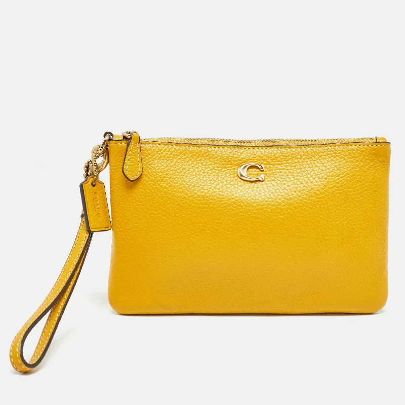 Coach Yellow Leather Wristlet Zip Pouch Premium Handbags At Exclusive Prices