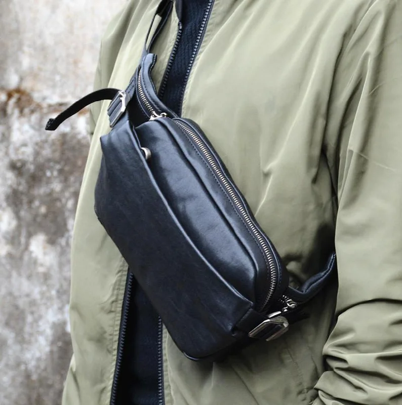 Black Leather Fanny Pack Men's Leather Chest Bag Leather Crossbody Fanny Pack Waist Bag For Men Designer Bags At Lower Prices Black Leather Fanny Pack Men's Leather Chest Bag Leather Crossbody Fanny Pack Waist Bag For Men Designer Bags At Lower Prices