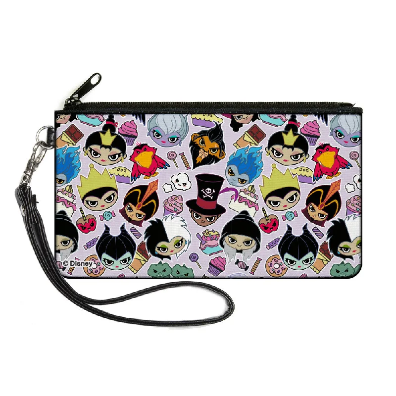 Canvas Zipper Wallet - LARGE - Disney Sweet Chibi Villain Faces and Icons Collage Lavender Fashion-Forward Bags At Limited-Time Offers Canvas Zipper Wallet - LARGE - Disney Sweet Chibi Villain Faces and Icons Collage Lavender Fashion-Forward Bags At Limited-Time Offers