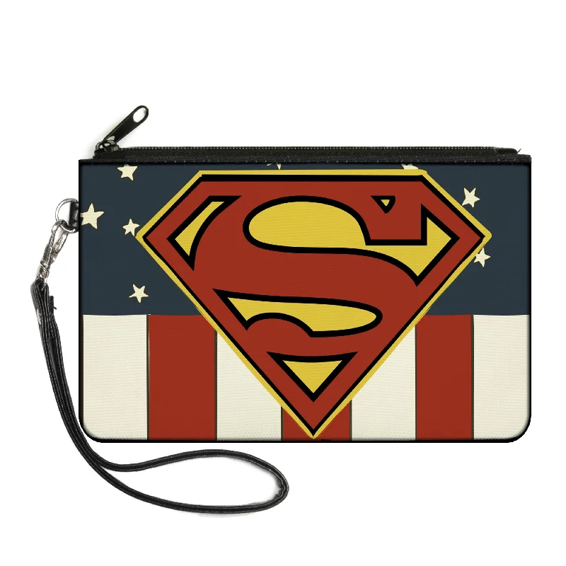 Canvas Zipper Wallet - LARGE - Superman Shield Americana Red/White/Blue/Yellow Iconic Handbags At Unbeatable Prices Canvas Zipper Wallet - LARGE - Superman Shield Americana Red/White/Blue/Yellow Iconic Handbags At Unbeatable Prices