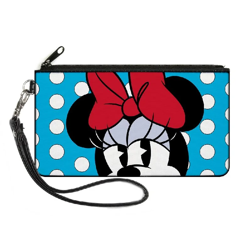 Canvas Zipper Wallet - SMALL - Minnie Style Face CLOSE-UP Dots Blue/White Stylish Totes, Exclusive Savings Canvas Zipper Wallet - SMALL - Minnie Style Face CLOSE-UP Dots Blue/White Stylish Totes, Exclusive Savings