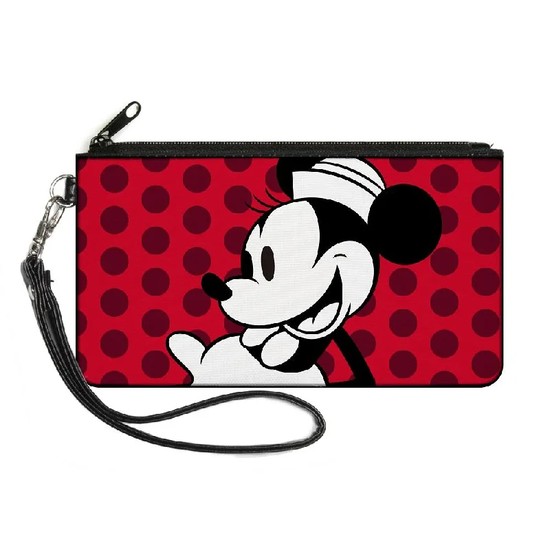 Canvas Zipper Wallet - SMALL - Vintage Minnie Smiling Pose CLOSE-UP Dots Reds/Black/White Fashion-Forward Bags, Now On Sale Canvas Zipper Wallet - SMALL - Vintage Minnie Smiling Pose CLOSE-UP Dots Reds/Black/White Fashion-Forward Bags, Now On Sale