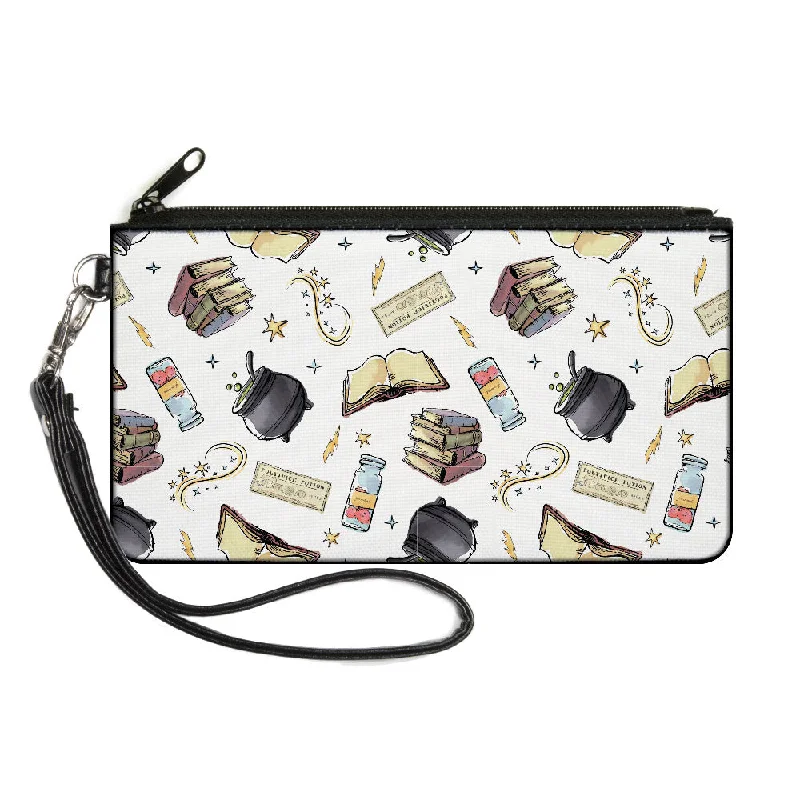 Canvas Zipper Wallet - SMALL - Harry Potter Magical Elements Collage White Designer Bags, Low Prices Canvas Zipper Wallet - SMALL - Harry Potter Magical Elements Collage White Designer Bags, Low Prices