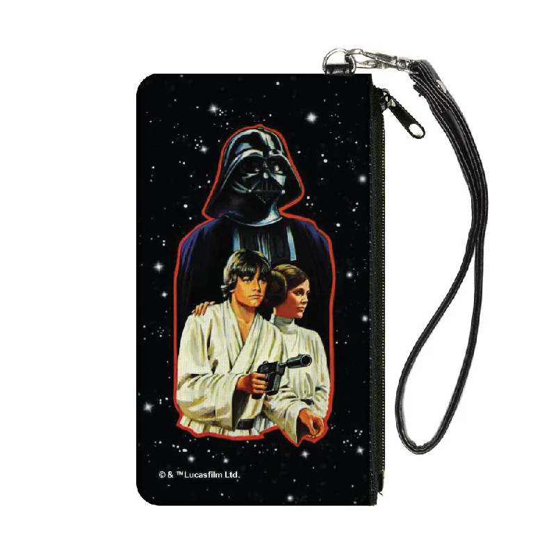 Canvas Zipper Wallet - SMALL - Star Wars Vintage Darth Vader, Luke Skywalker and Princess Leia Pose with Stars Black/White Fashionable Handbags At Must-Have Prices Canvas Zipper Wallet - SMALL - Star Wars Vintage Darth Vader, Luke Skywalker and Princess Leia Pose with Stars Black/White Fashionable Handbags At Must-Have Prices