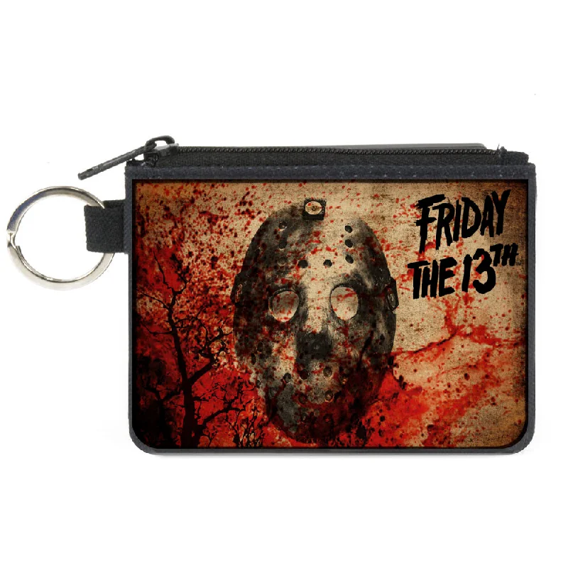 Canvas Zipper Wallet - MINI X-SMALL - FRIDAY THE 13th Jason Mask Trees Tans Blood Splatter Black Trendy Backpacks, Huge Markdowns Canvas Zipper Wallet - MINI X-SMALL - FRIDAY THE 13th Jason Mask Trees Tans Blood Splatter Black Trendy Backpacks, Huge Markdowns
