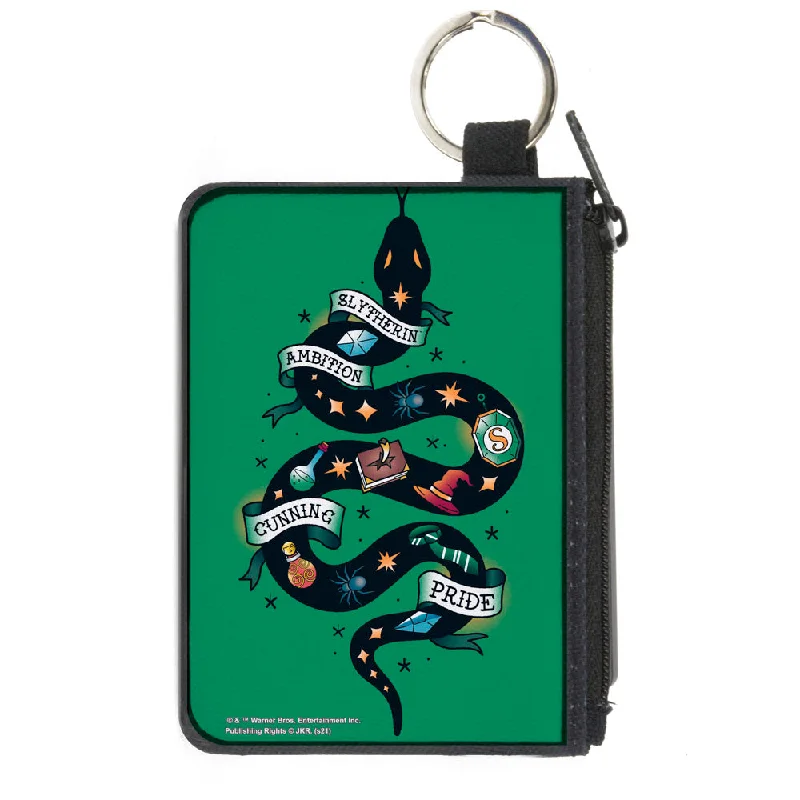 Canvas Zipper Wallet - MINI X-SMALL - Harry Potter SLYTHERIN Serpent AMBITION CUNNING PRIDE Tattoo Green Stylish Bags, Unbeatable Prices Canvas Zipper Wallet - MINI X-SMALL - Harry Potter SLYTHERIN Serpent AMBITION CUNNING PRIDE Tattoo Green Stylish Bags, Unbeatable Prices