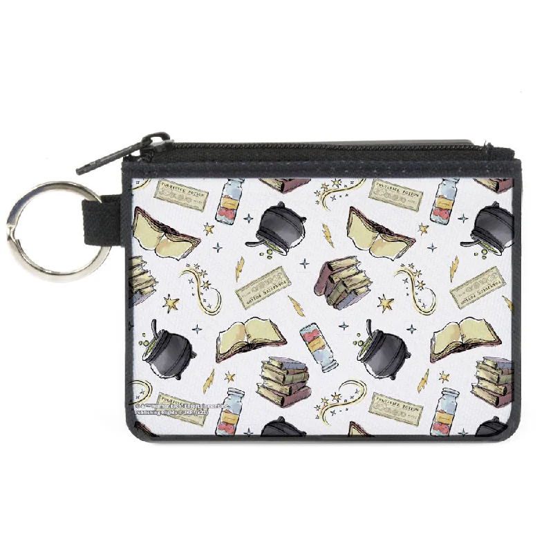 Canvas Zipper Wallet - MINI X-SMALL - Harry Potter Magical Elements Collage White Trendy Totes, Shop & Save Canvas Zipper Wallet - MINI X-SMALL - Harry Potter Magical Elements Collage White Trendy Totes, Shop & Save