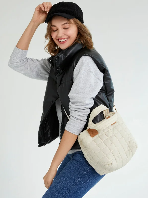 Shiraleah Ezra Quilted Nylon Mini Tote Cross-Body, Ivory Elegant Purses At Clearance Prices Shiraleah Ezra Quilted Nylon Mini Tote Cross-Body, Ivory Elegant Purses At Clearance Prices