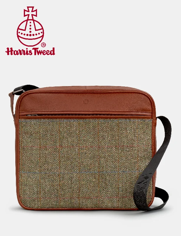 Harris Tweed & Brown Leather Messenger Bag Trendy Purses, Limited Offer