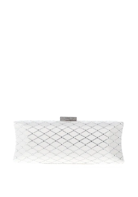 Zen Collection Diamante Encrusted Rectangle Clutch Bag, White Chic Crossbody Bags, Limited Offers