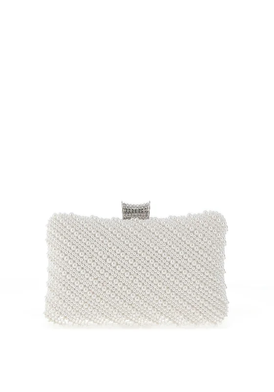 Zen Collection Pearl Detailed Clutch Bag, White Fashion Bags, Huge Savings