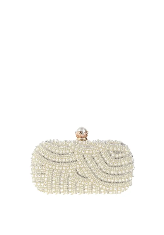 Zen Collection Pearl Detailed Clutch Bag, Cream Best Handbag Sale Of The Season