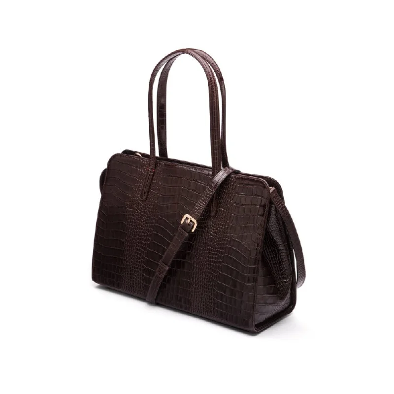 Ladies' Leather 15" Laptop Handbag - Brown Croc Designer Bags At Exclusive Clearance Prices Ladies' Leather 15" Laptop Handbag - Brown Croc Designer Bags At Exclusive Clearance Prices