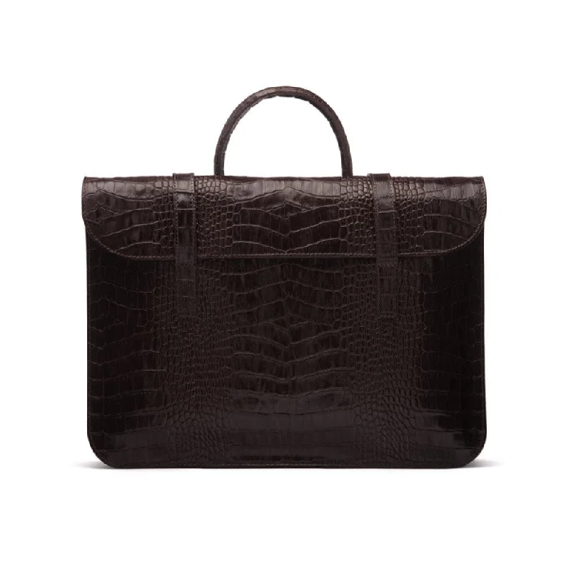 Luxury Leather Music Bag - Brown Croc Flash Sale On Handbags