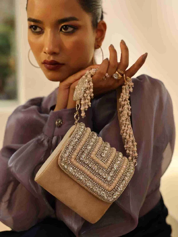 Nysa Beige Mini Bag with Embroidered Handle Trendy Backpacks With Big Discounts