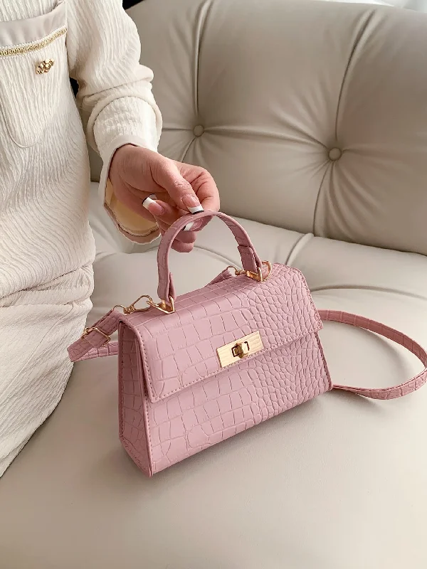 SHEIN Mini Crocodile Embossed Twist Lock Flap Square Bag Premium Bags At Special Prices