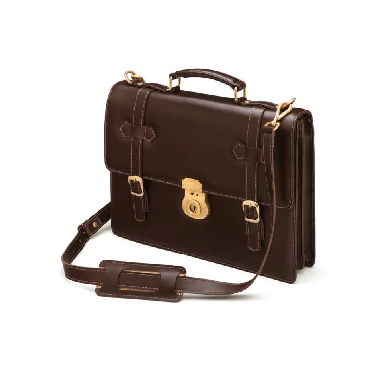 Traditional Leather Briefcase With Brass Lock - Brown Fashionable Crossbody Bags At Special Offers Traditional Leather Briefcase With Brass Lock - Brown Fashionable Crossbody Bags At Special Offers