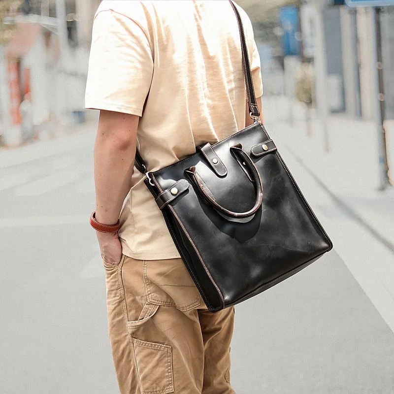 Vintage Dark Tan Mens Leather Vertical Briefcase Work Handbag Tote Brown 13'' Computer Briefcases For Men Chic Handbags At Special Promotional Prices