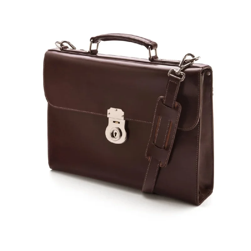 Vintage Leather Wall Street Briefcase, Silver Brass Lock - Brown Stylish And Functional Bags Now At Reduced Rates