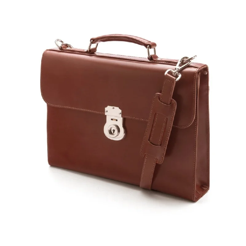 Vintage Leather Wall Street Briefcase, Silver Brass Lock - Light Tan Best Deals On Premium And Casual Bags – Act Fast