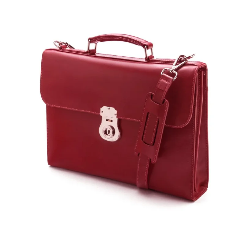 Vintage Leather Wall Street Briefcase, Silver Brass Lock - Red Limited-Time Handbag Sale