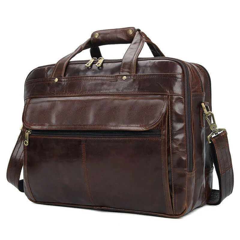Coffee Brown Waxed Leather Business Briefcase Laptop Bag - Versatile Carry Premium Handbags At Unbeatable Markdowns Coffee Brown Waxed Leather Business Briefcase Laptop Bag - Versatile Carry Premium Handbags At Unbeatable Markdowns
