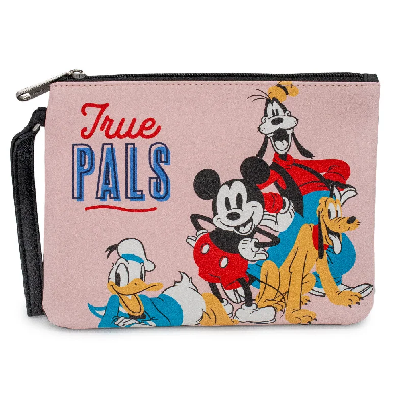 Women's Wallet Single Pocket Wristlet - Disney Mickey and Friends Fab Four TRUE PALS Group Pose Pink Stylish And Durable Handbags At Great Value