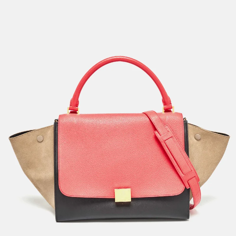 Celine Tricolor Leather And Suede Medium Trapeze Bag Carry Elegance For Less