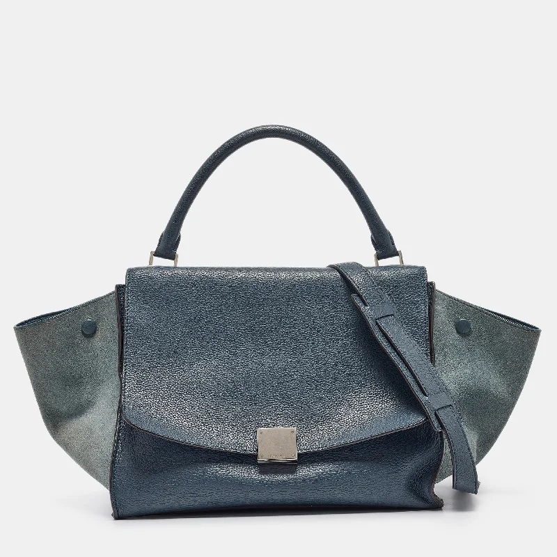 Celine Two Tone Blue Leather And Suede Medium Trapeze Bag.. Best Handbag Sale Of The Season