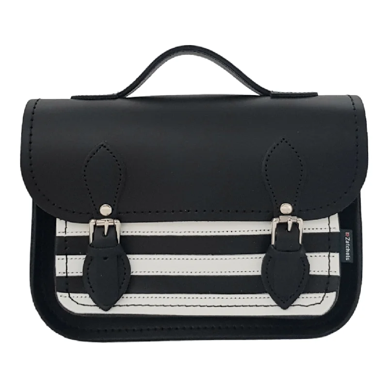 Leather Midi Satchel - Gothic Striped White & Black Handbag Deals For Every Occasion Leather Midi Satchel - Gothic Striped White & Black Handbag Deals For Every Occasion