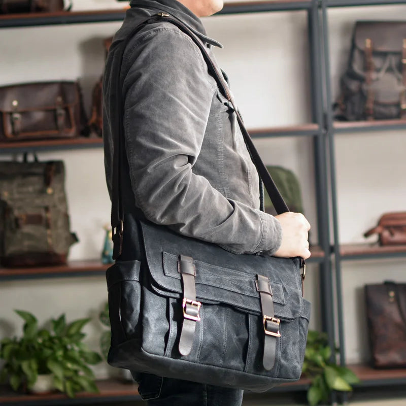 Oil Wax Canvas & Leather Shoulder Bag. Seasonal Sale On Trendy Handbags
