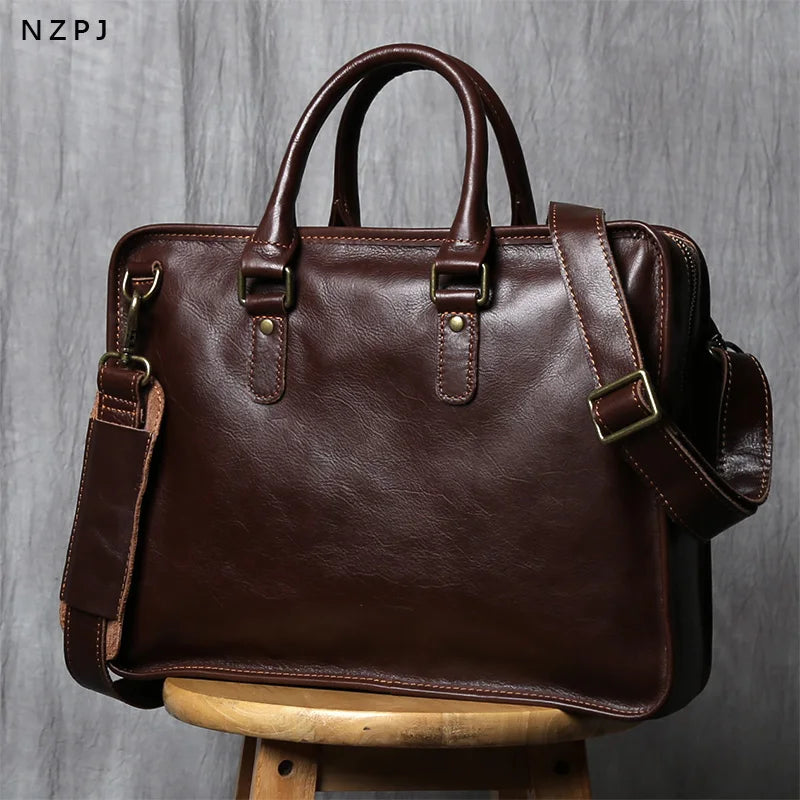 NZPJ Genuine Leather Men's Casual Crossbody Bag - Suitable for 14 inch Laptops. Your Perfect Bag At The Perfect Price NZPJ Genuine Leather Men's Casual Crossbody Bag - Suitable for 14 inch Laptops. Your Perfect Bag At The Perfect Price