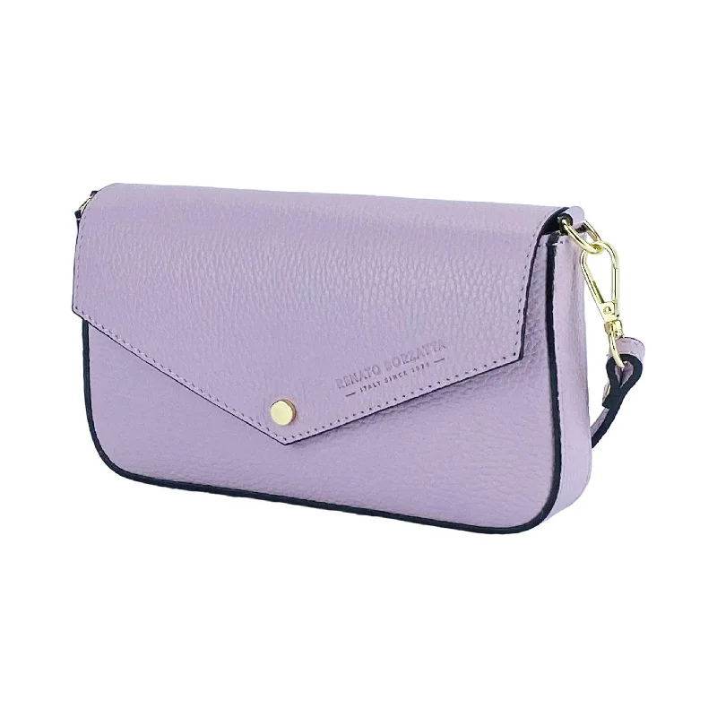 RB1023CI | Small Shoulder Bag with Removable Chain Shoulder Strap in Genuine Leather Made in Italy. Closing flap. Polished Gold metal accessories - Lilac color - Dimensions: 22 x 12 x 3 cm Designer Bags At Low Prices