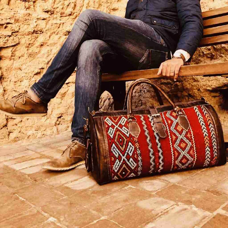 Leather Kilim Travel Bag Dark Brown-Free shipping Handbag Deals You'll Love