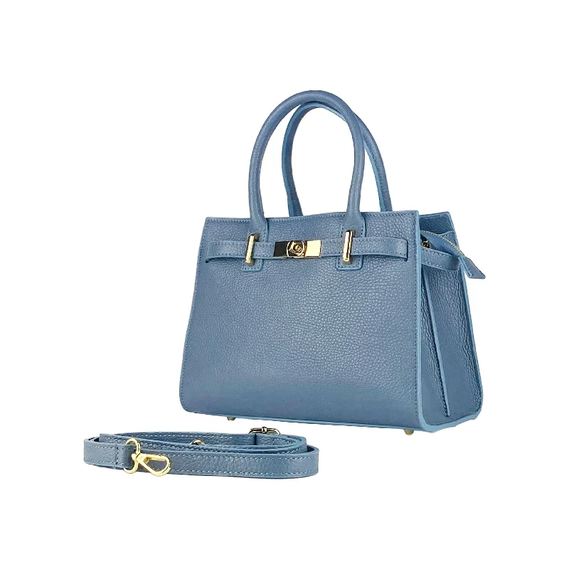 Women's handbag in genuine leather Made in Italy with removable shoulder strap. -Air force blue color Must-Have Bags With Big Savings