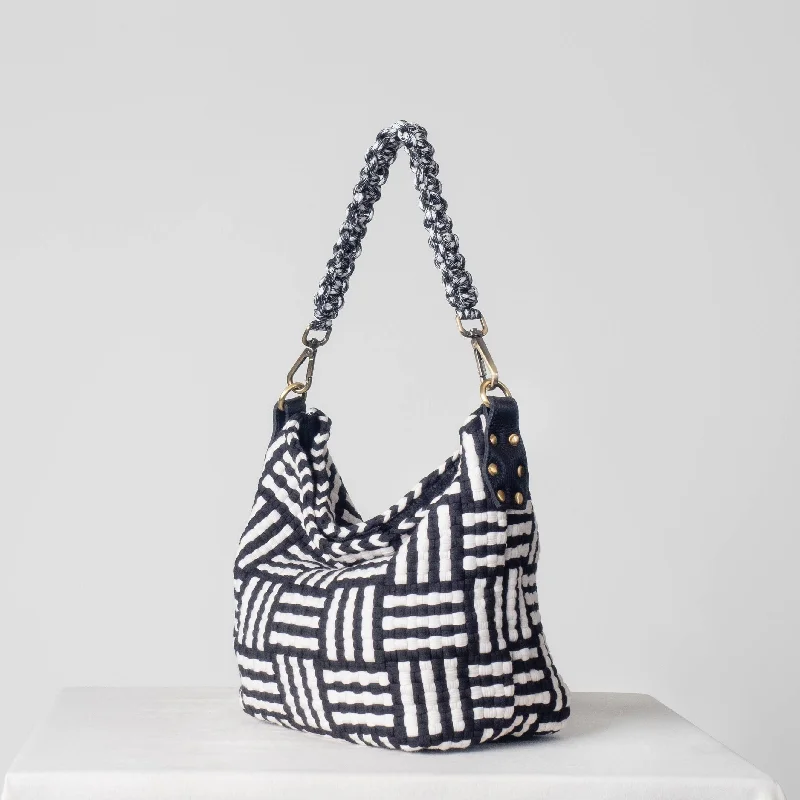 [Ready Today] Buslo Mini Snap Mat Pattern Black & Beige Timeless Handbags At Reduced Prices