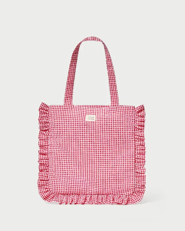 Modern Fashion Sale Justine Red Gingham Ruffle Tote Premium Handbags With A Touch Of Elegance Modern Fashion Sale Justine Red Gingham Ruffle Tote Premium Handbags With A Touch Of Elegance