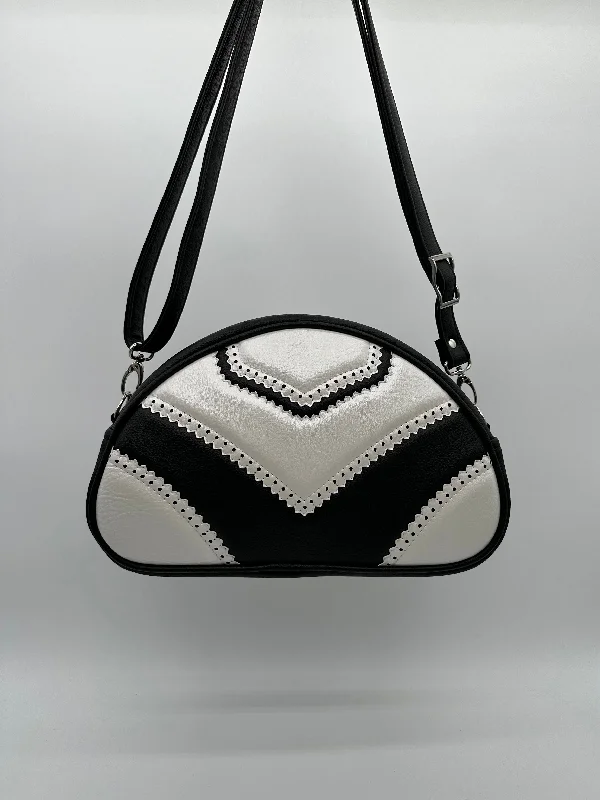 Chic And Trendy Mini Bowler- Wing Tip - Black Symphony & White Pearl Luxury Totes, Affordable Prices Chic And Trendy Mini Bowler- Wing Tip - Black Symphony & White Pearl Luxury Totes, Affordable Prices