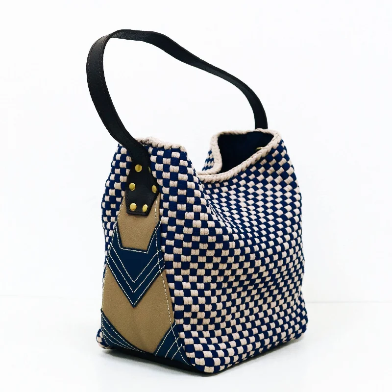 Essentials On Sale [Ready Today] Buslo Mini Medley Leather Patchwork Navy Trendy Handbags, Limited-Time Sale